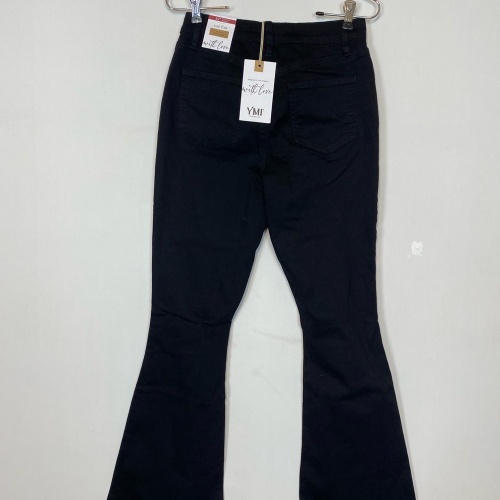 YMI black wide flare raw hems jeans size 7/28